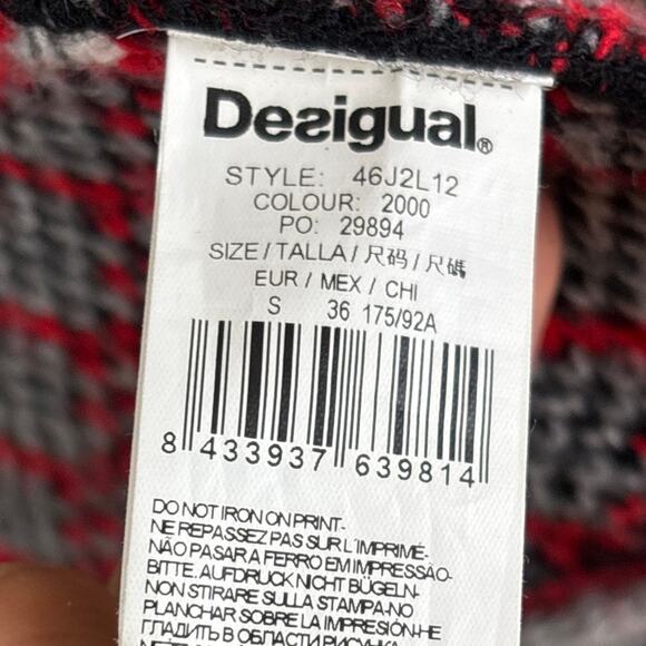 DESIGUAL by Christian Lacroix Women’s S Gray Red Open Front Cardigan Sweater - Picture 4 of 5